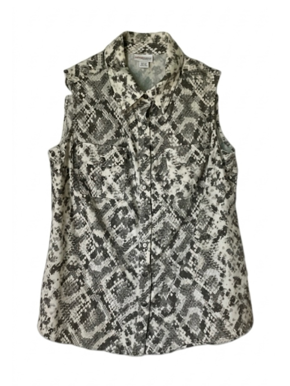 LULAROE Snakeskin Print Snap Closure Blouse, Women’s M, Grey White